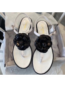 Chanel Lambskin Classic Camellia Thong Sandals White/Black 2020