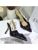 Dior J'Adior High-Heel Slingback Pump in Embroidered Flower Lambskin Black 2019