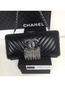 Chanel Lambskin CC Tassel Evening Clutch with Chain A69406 Black 2019