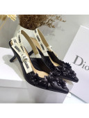 Dior J'Adior Mid-Heel Slingback Pump in Embroidered Flower Lambskin Black 2019