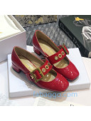 Dior J'Adior Patent Calfskin Mary Jane Pumps with Metal Buckle Red 2020