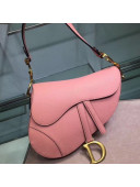 Dior Medium Saddle Bag in Grained Calfskin Leather Pink 2019