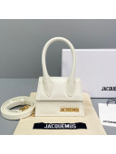 Jacquemus Le Chiquito Mini Top Handle Bag in Palm-Grained Leather White 2021