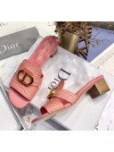 Dior 30 MONTAIGNE Heeled Slide Sandals in Crocodile Pattern Calfskin Pink 2020
