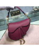 Dior Mini Saddle Bag in Grained Calfskin Leather Burgundy 2019