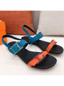 Hermes Cristal Suede Flat Sandals Orange/Blue 2021