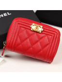 Chanel Quilted Grained Leather Boy Zipped Coin Purse A80602 Red 2019