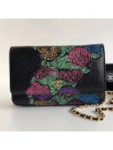 Chanel Python Leather Wallet On Chain WOC Bag Black Flower Print 2018