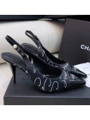 Chanel Vintage Silk Print Slingback Pumps 8cm Black 2021 03