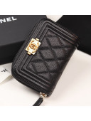 Chanel Quilted Grained Leather Boy Zipped Coin Purse A80602 Black 2019