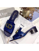 Dior 30 MONTAIGNE Heeled Slide Sandals in Crocodile Pattern Calfskin Blue 2020