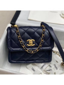 Chanel Quilted Lambskin Small Flap Bag with Metal Button AS2054 Navy Blue 2020