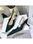 Dior J'Adior Mid-Heel Slingback Pump in Green Tartan Fabric 2019