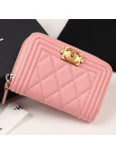 Chanel Quilted Grained Leather Boy Zipped Coin Purse A80602 Light Pink 2019