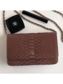 Chanel Python Leather Wallet On Chain WOC Bag Reddish Brown 2018