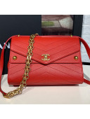 Chanel Chevron Calfskin Studded Charm Medium Flap Bag Red 2019