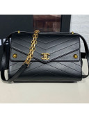 Chanel Chevron Calfskin Studded Charm Medium Flap Bag Black 2019