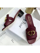 Dior 30 MONTAIGNE Heeled Slide Sandals In Smooth Calfskin Burgundy 2020