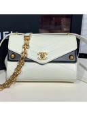 Chanel Chevron Calfskin Studded Charm Small Flap Bag White 2019