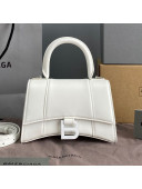 Balenciaga Hourglass Mini Top Handle Bag in Shiny Box Calfskin All White 2021