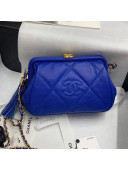 Chanel Quilted Lizard Embossed Calfskin Evening Clutch with Chain AS8422 Blue 2020