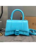 Balenciaga Hourglass Mini Top Handle Bag in Shiny Box Calfskin All Azur Blue 2021