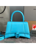 Balenciaga Hourglass Small Top Handle Bag in Shiny Box Calfskin All Azur Blue 2021