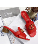 Dior 30 MONTAIGNE Heeled Slide Sandals In Smooth Calfskin Red 2020