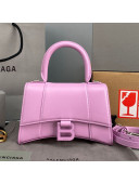 Balenciaga Hourglass Mini Top Handle Bag in Shiny Box Calfskin All Lilac Pink 2021