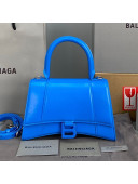Balenciaga Hourglass Small Top Handle Bag in Shiny Box Calfskin All Royal Blue 2021