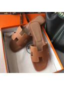 Hermes Oran H Flat Slipper Sandals in Togo Grainy Calfskin Brown 2021(Handmade)