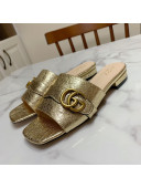 Gucci Leather Double G Flat Slide Sandals Gold 2021