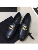 Chanel Lambskin Flat Loafers With Metal CC Logo Black 2020