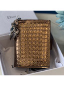 Dior Card Holder in Micro-Cannage Metallic Calfskin Gold