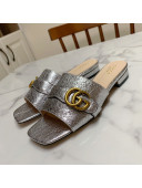 Gucci Leather Double G Flat Slide Sandals Silver 2021