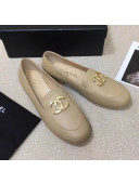 Chanel Lambskin Flat Loafers With Metal CC Logo Nude 2020