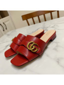 Gucci Leather Double G Flat Slide Sandals Red 2021