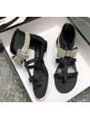 Chanel Grosgrain & Crystal Bow Sandals Black 2020