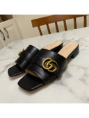 Gucci Leather Double G Flat Slide Sandals Black 2021