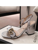 Gucci Leather GG Strap Mid-heel Sandals Silver 2021