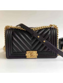 Chanel Grained Calfskin Medium BOY CHANEL Handbag with Gold-tone Metal Black 2018