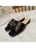 Gucci Leather ‎Slide Sandals with Horsebit Black 2020