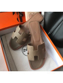 Hermes Oran H Flat Slipper Sandals in Togo Grainy Calfskin Grey 2021(Handmade)