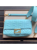 Fendi Baguette Medium  FF Logo Lambskin Flap Bag Light Blue 2019 