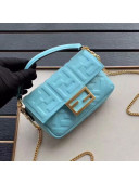 Fendi Baguette Mini FF Logo Lambskin Flap Bag Light Blue 2019