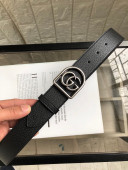 Gucci Leather Belt 38mm with Framed D Double G Buckle Black/Silver 2019