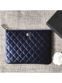 Chanel Diamond CC Pouch in Quilting Crumpled Calfskin Blue 2018