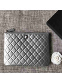 Chanel Diamond CC Pouch in Quilting Crumpled Calfskin Silver 2018