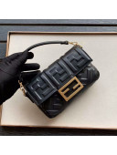 Fendi Baguette Mini FF Logo Lambskin Flap Bag Black 2019