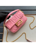 Fendi Baguette Mini FF Logo Lambskin Flap Bag Pink 2019